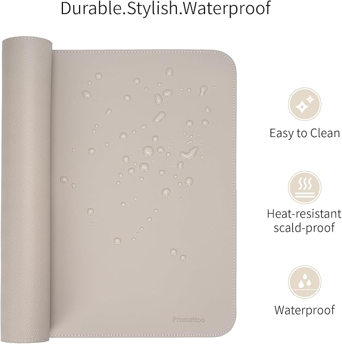 Oversized Non - Slip Desk Pad Protector with Premium Gift Box – Vegan Leather Waterproof Laptop Mat for Keyboard & Mouse, Grips Desk Firmly – Large Office Pad– Stone Gray | Desk Pads Blotters - TrueDesk
