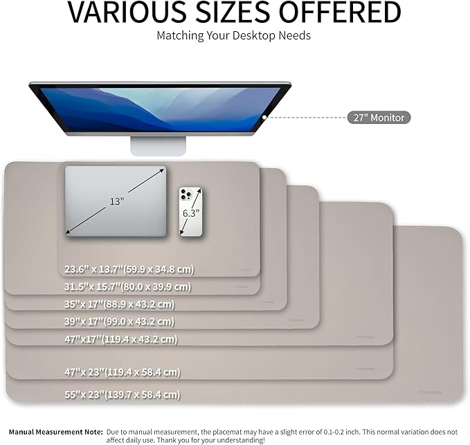 Oversized Non - Slip Desk Pad Protector with Premium Gift Box – Vegan Leather Waterproof Laptop Mat for Keyboard & Mouse, Grips Desk Firmly – Large Office Pad– Stone Gray | Desk Pads Blotters - TrueDesk