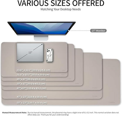 Oversized Non - Slip Desk Pad Protector with Premium Gift Box – Vegan Leather Waterproof Laptop Mat for Keyboard & Mouse, Grips Desk Firmly – Large Office Pad– Stone Gray | Desk Pads Blotters - TrueDesk