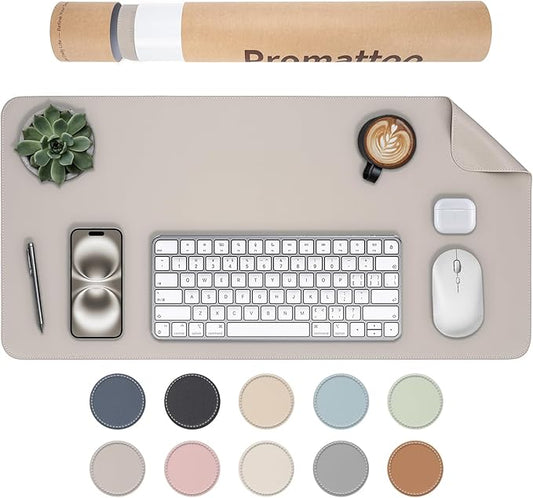 Oversized Non - Slip Desk Pad Protector with Premium Gift Box – Vegan Leather Waterproof Laptop Mat for Keyboard & Mouse, Grips Desk Firmly – Large Office Pad– Stone Gray | Desk Pads Blotters - TrueDesk