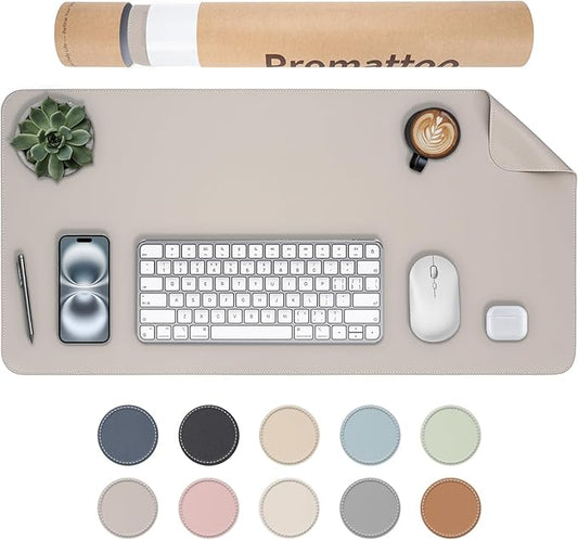Oversized Non - Slip Desk Pad Protector with Premium Gift Box – Vegan Leather Waterproof Laptop Mat for Keyboard & Mouse, Grips Desk Firmly – Large Office Pad– Stone Gray | Desk Pads Blotters - TrueDesk