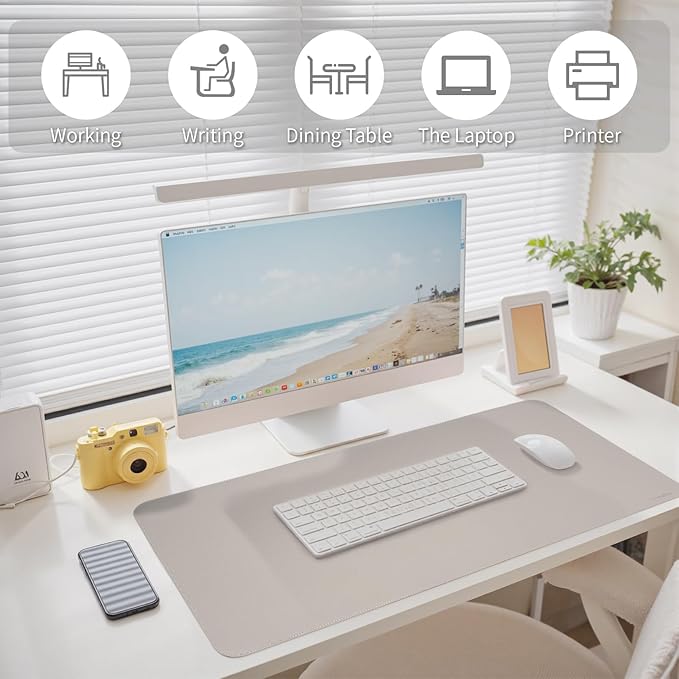 Oversized Non - Slip Desk Pad Protector with Premium Gift Box – Vegan Leather Waterproof Laptop Mat for Keyboard & Mouse, Grips Desk Firmly – Large Office Pad– Stone Gray | Desk Pads Blotters - TrueDesk