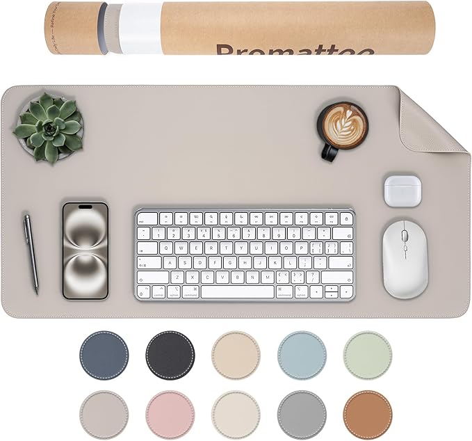 Oversized Non - Slip Desk Pad Protector with Premium Gift Box – Vegan Leather Waterproof Laptop Mat for Keyboard & Mouse, Grips Desk Firmly – Large Office Pad– Stone Gray | Desk Pads Blotters - TrueDesk