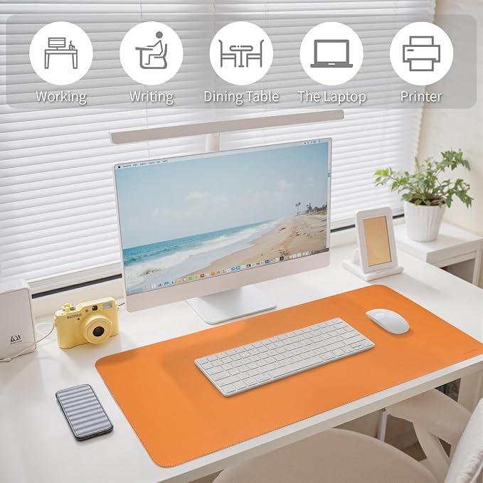 Oversized Non - Slip Desk Pad Protector with Premium Gift Box – Vegan Leather Waterproof Laptop Mat for Keyboard & Mouse, Grips Desk Firmly – Large Office Pad – Sunset Orange | Desk Pads Blotters - TrueDesk