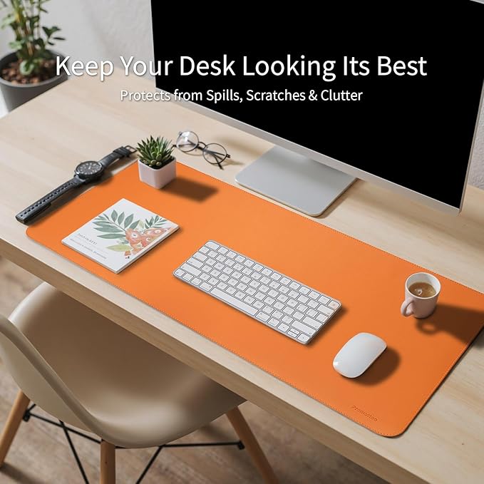 Oversized Non - Slip Desk Pad Protector with Premium Gift Box – Vegan Leather Waterproof Laptop Mat for Keyboard & Mouse, Grips Desk Firmly – Large Office Pad – Sunset Orange | Desk Pads Blotters - TrueDesk