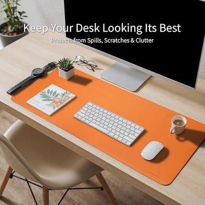 Oversized Non - Slip Desk Pad Protector with Premium Gift Box – Vegan Leather Waterproof Laptop Mat for Keyboard & Mouse, Grips Desk Firmly – Large Office Pad – Sunset Orange | Desk Pads Blotters - TrueDesk