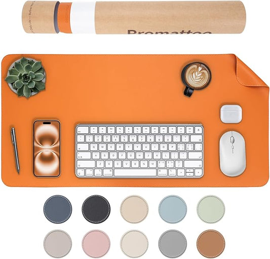 Oversized Non - Slip Desk Pad Protector with Premium Gift Box – Vegan Leather Waterproof Laptop Mat for Keyboard & Mouse, Grips Desk Firmly – Large Office Pad – Sunset Orange | Desk Pads Blotters - TrueDesk