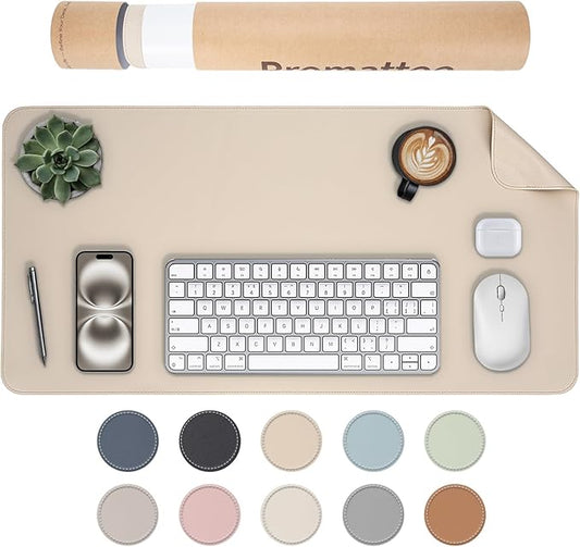 Oversized Non - Slip Desk Pad Protector with Premium Gift Box – Vegan Leather Waterproof Laptop Mat for Keyboard & Mouse, Grips Desk Firmly – Large Office Pad– Warm Beige | Desk Pads Blotters - TrueDesk