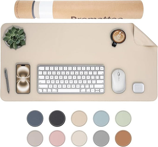Oversized Non - Slip Desk Pad Protector with Premium Gift Box – Vegan Leather Waterproof Laptop Mat for Keyboard & Mouse, Grips Desk Firmly – Large Office Pad– Warm Beige | Desk Pads Blotters - TrueDesk