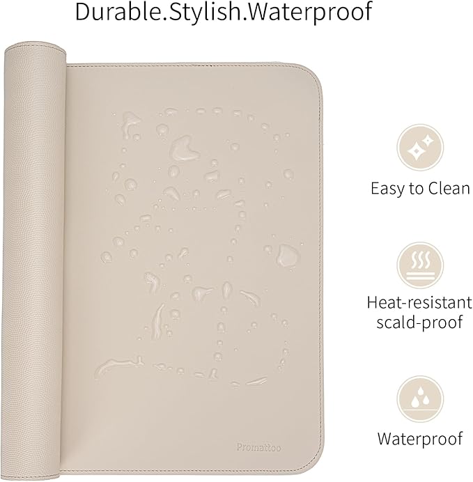 Oversized Non - Slip Desk Pad Protector with Premium Gift Box – Vegan Leather Waterproof Laptop Mat for Keyboard & Mouse, Grips Desk Firmly – Large Office Pad– Warm Beige | Desk Pads Blotters - TrueDesk