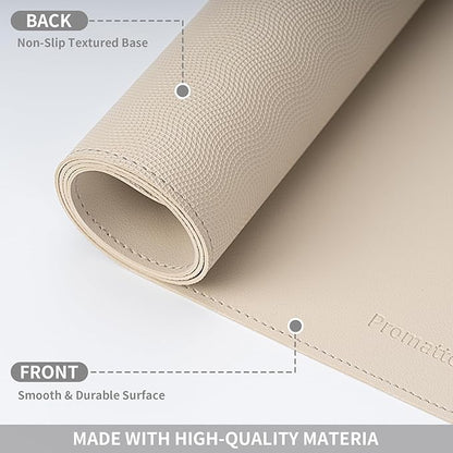 Oversized Non - Slip Desk Pad Protector with Premium Gift Box – Vegan Leather Waterproof Laptop Mat for Keyboard & Mouse, Grips Desk Firmly – Large Office Pad– Warm Beige | Desk Pads Blotters - TrueDesk