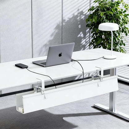 Oxford Cloth Under Desk Cable Management Tray,No - Drill 48" Desk Cable Management Organizer with Clip/Screw Installation,Fabric Cable Management for Home,Office & Gaming Computer(White) | Racks Cabinets - TrueDesk