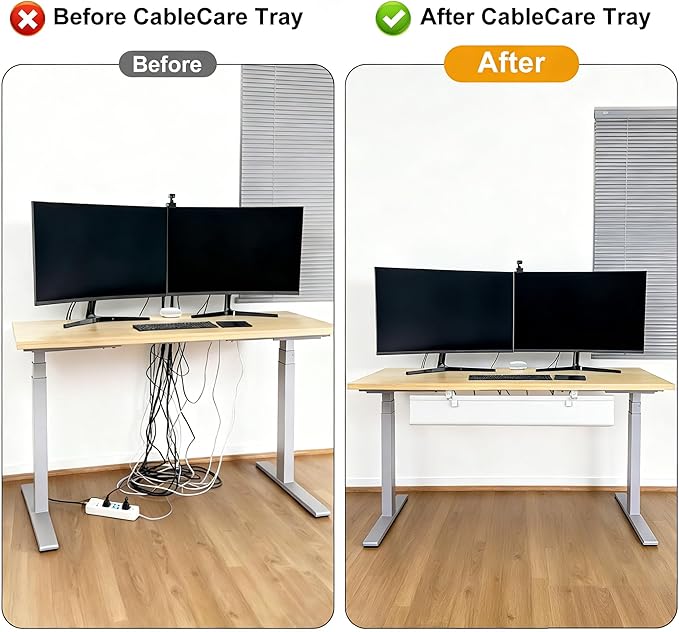 Oxford Cloth Under Desk Cable Management Tray,No - Drill 48" Desk Cable Management Organizer with Clip/Screw Installation,Fabric Cable Management for Home,Office & Gaming Computer(White) | Racks Cabinets - TrueDesk