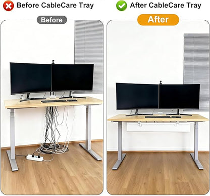 Oxford Cloth Under Desk Cable Management Tray,No - Drill 48" Desk Cable Management Organizer with Clip/Screw Installation,Fabric Cable Management for Home,Office & Gaming Computer(White) | Racks Cabinets - TrueDesk