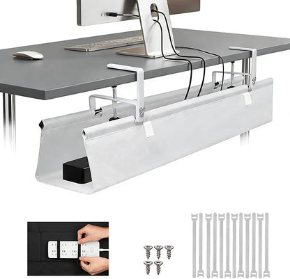 Oxford Cloth Under Desk Cable Management Tray,No - Drill 48" Desk Cable Management Organizer with Clip/Screw Installation,Fabric Cable Management for Home,Office & Gaming Computer(White) | Racks Cabinets - TrueDesk