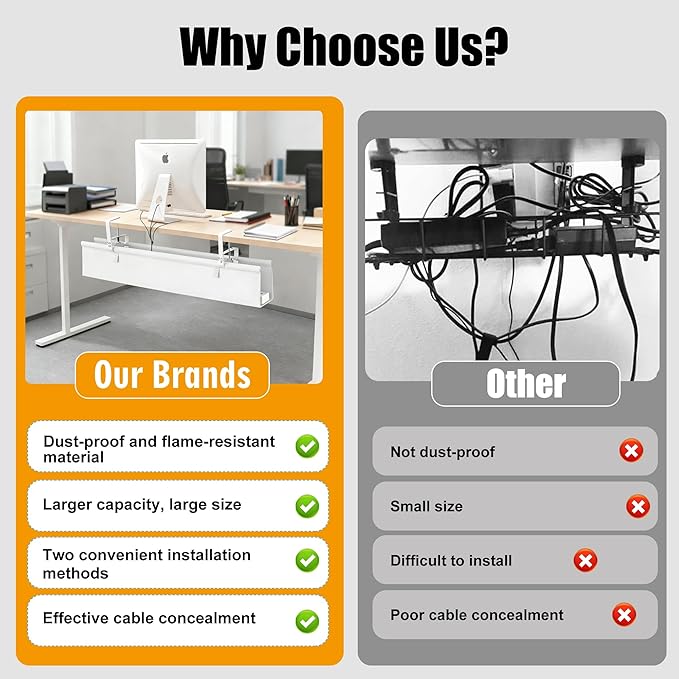 Oxford Cloth Under Desk Cable Management Tray,No - Drill 48" Desk Cable Management Organizer with Clip/Screw Installation,Fabric Cable Management for Home,Office & Gaming Computer(White) | Racks Cabinets - TrueDesk