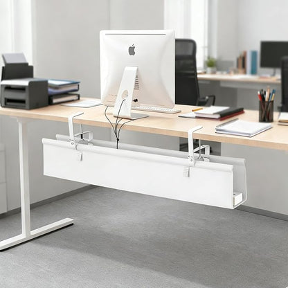 Oxford Cloth Under Desk Cable Management Tray,No - Drill 48" Desk Cable Management Organizer with Clip/Screw Installation,Fabric Cable Management for Home,Office & Gaming Computer(White) | Racks Cabinets - TrueDesk