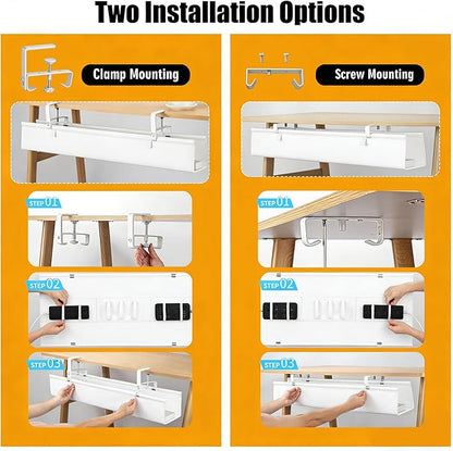 Oxford Cloth Under Desk Cable Management Tray,No - Drill 48" Desk Cable Management Organizer with Clip/Screw Installation,Fabric Cable Management for Home,Office & Gaming Computer(White) | Racks Cabinets - TrueDesk