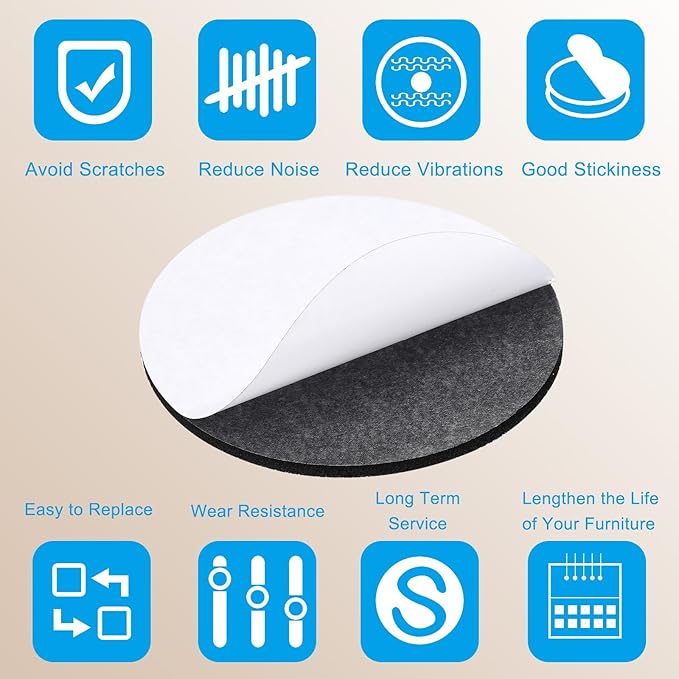 PATIKIL 4.5" Diameter Black Felt Furniture Pads, 8 Pack 1/5" Thick Round Soft Adhesive Non - Slip Anti - Scratch Backed Felt Floor Protector for Lamp Furniture DIY Craft | Furniture Pads - TrueDesk