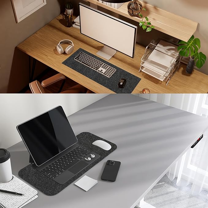 PATIKIL 47.2" x 23.6" Large Felt Desk Pad Protector, Upgrade Non - Slip Desk Mat Full Table Mouse Pad Keyboard Mats for Laptop Computer Writing Desk Table Gaming Home, Black | Desk Pads Blotters - TrueDesk