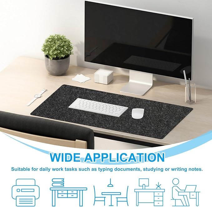 PATIKIL 47.2" x 23.6" Large Felt Desk Pad Protector, Upgrade Non - Slip Desk Mat Full Table Mouse Pad Keyboard Mats for Laptop Computer Writing Desk Table Gaming Home, Black | Desk Pads Blotters - TrueDesk