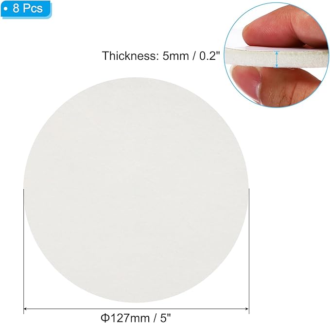 PATIKIL 5" Diameter Felt Furniture Pads, 8 Pack 1/5" Thick Lamp Base Felt Round Soft Adhesive Non - Slip Anti - Scratch Backed Felt Floor Protector for Lamp Furniture DIY Craft, White | Furniture Pads - TrueDesk