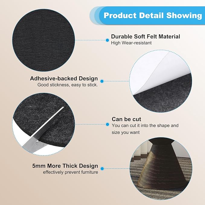 PATIKIL 6" Diameter Felt Furniture Pads, 8 Pack 1/5" Thick Lamp Base Felt Round Soft Adhesive Non - Slip Anti - Scratch Backed Felt Floor Protector for Lamp Furniture DIY Craft, Black | Furniture Pads - TrueDesk