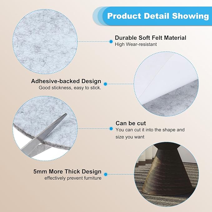 PATIKIL 6" Diameter Felt Furniture Pads, 8 Pack 1/5" Thick Lamp Base Felt Round Soft Adhesive Non - Slip Anti - Scratch Backed Felt Floor Protector for Lamp Furniture DIY Craft, Light Grey | Furniture Pads - TrueDesk