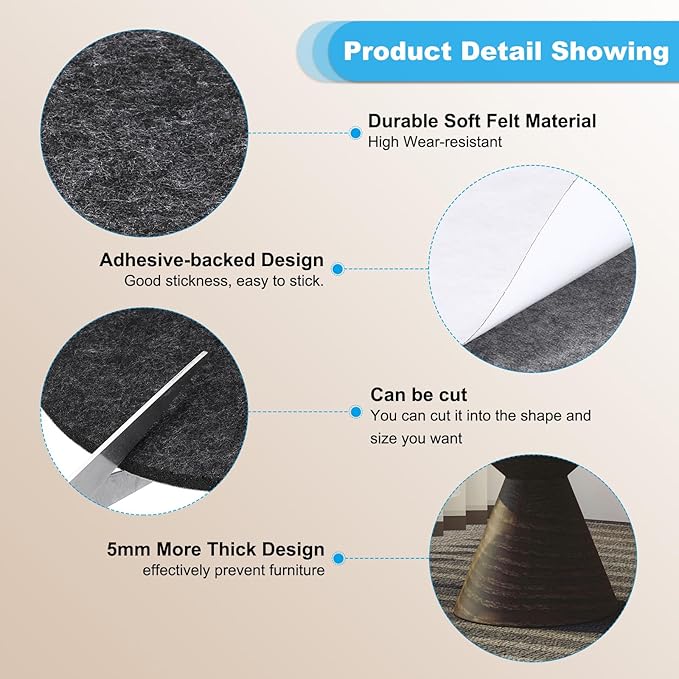 PATIKIL 7" Diameter Felt Furniture Pads, 8 Pack 1/5" Thick Lamp Base Felt Round Soft Adhesive Non - Slip Anti - Scratch Backed Felt Floor Protector for Lamp Furniture DIY Craft, Dark Grey | Furniture Pads - TrueDesk