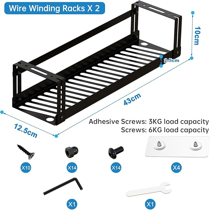 PAVSTINE Under Desk Cable Management Tray, 17 in Metal Cable Tray Basket for Wire Management, Power Strip Holder, Cord Organizer, Wire Tamer for Home/Office Desk Cable Hider Black, 2 Pack | Cable Raceways - TrueDesk