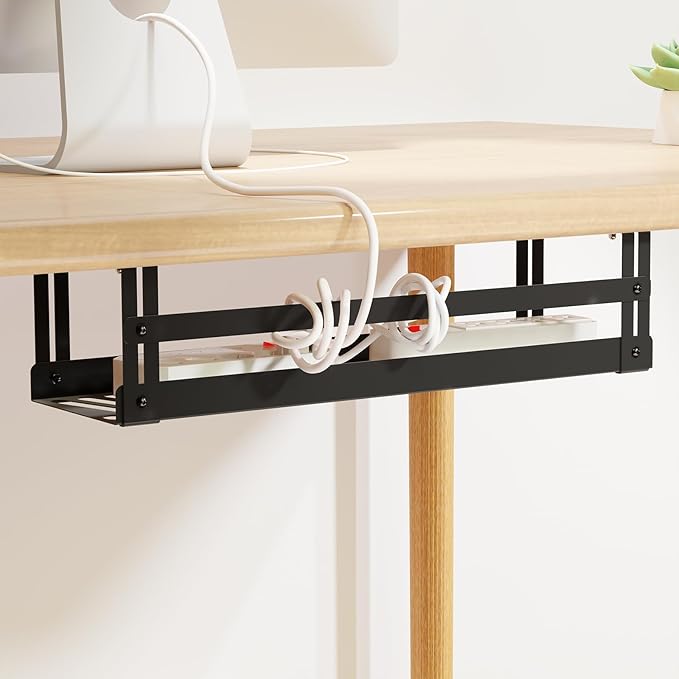 PAVSTINE Under Desk Cable Management Tray, 17 in Metal Cable Tray Basket for Wire Management, Power Strip Holder, Cord Organizer, Wire Tamer for Home/Office Desk Cable Hider Black | Cable Raceways - TrueDesk