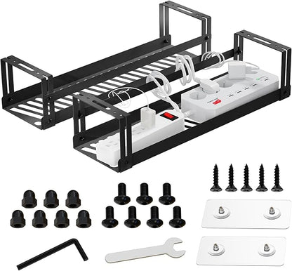 PAVSTINE Under Desk Cable Management Tray, 17 in Metal Cable Tray Basket for Wire Management, Power Strip Holder, Cord Organizer, Wire Tamer for Home/Office Desk Cable Hider Black, 2 Pack | Cable Raceways - TrueDesk