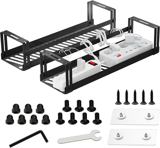 PAVSTINE Under Desk Cable Management Tray, 17 in Metal Cable Tray Basket for Wire Management, Power Strip Holder, Cord Organizer, Wire Tamer for Home/Office Desk Cable Hider Black, 2 Pack | Cable Raceways - TrueDesk