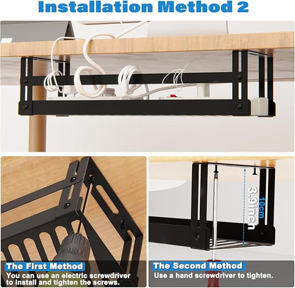 PAVSTINE Under Desk Cable Management Tray, 17 in Metal Cable Tray Basket for Wire Management, Power Strip Holder, Cord Organizer, Wire Tamer for Home/Office Desk Cable Hider Black | Cable Raceways - TrueDesk