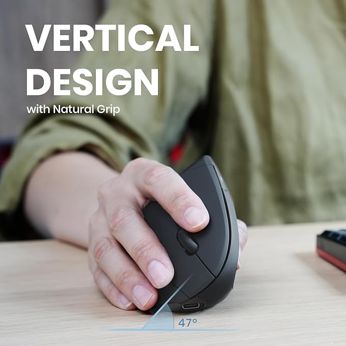 Perixx PERIMICE - 713R Wireless Rechargeable Vertical Mouse - Duo Wired and Wireless Charging Feature - 6 Buttons Design - Black - Right - Handed Design | Mice - TrueDesk