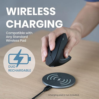Perixx PERIMICE - 713R Wireless Rechargeable Vertical Mouse - Duo Wired and Wireless Charging Feature - 6 Buttons Design - Black - Right - Handed Design | Mice - TrueDesk