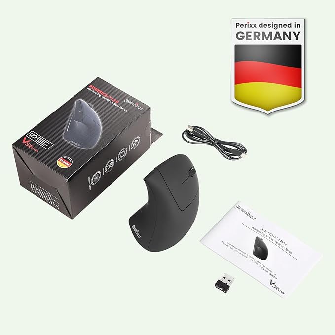 Perixx PERIMICE - 713R Wireless Rechargeable Vertical Mouse - Duo Wired and Wireless Charging Feature - 6 Buttons Design - Black - Right - Handed Design | Mice - TrueDesk