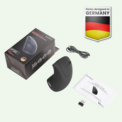 Perixx PERIMICE - 713R Wireless Rechargeable Vertical Mouse - Duo Wired and Wireless Charging Feature - 6 Buttons Design - Black - Right - Handed Design | Mice - TrueDesk