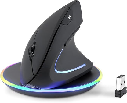 Perixx PERIMICE - 713RX Wireless Rechargeable Vertical Mouse - Duo Wired and Wireless Charging Feature - Charging Pad Included - 6 Buttons Design - Black - Right - Handed Design | Mice - TrueDesk