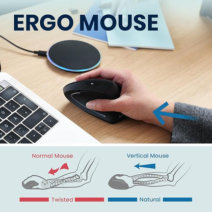 Perixx PERIMICE - 713RX Wireless Rechargeable Vertical Mouse - Duo Wired and Wireless Charging Feature - Charging Pad Included - 6 Buttons Design - Black - Right - Handed Design | Mice - TrueDesk