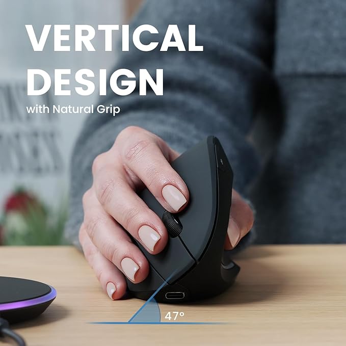 Perixx PERIMICE - 713RX Wireless Rechargeable Vertical Mouse - Duo Wired and Wireless Charging Feature - Charging Pad Included - 6 Buttons Design - Black - Right - Handed Design | Mice - TrueDesk