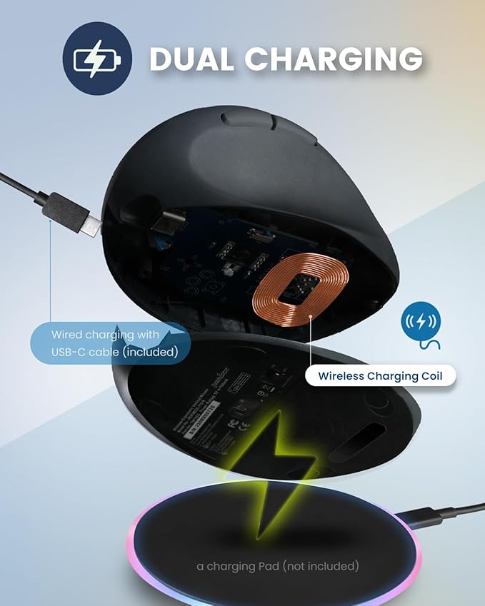 Perixx PERIMICE - 719R Wireless 2.4G Rechargeable Ergonomic Mouse - Duo Wired and Cordless Charging Feature - Black | Mice - TrueDesk