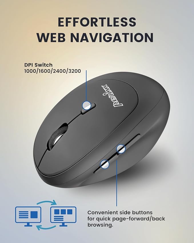 Perixx PERIMICE - 719R Wireless 2.4G Rechargeable Ergonomic Mouse - Duo Wired and Cordless Charging Feature - Black | Mice - TrueDesk