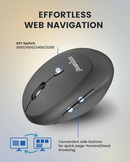 Perixx PERIMICE - 719R Wireless 2.4G Rechargeable Ergonomic Mouse - Duo Wired and Cordless Charging Feature - Black | Mice - TrueDesk