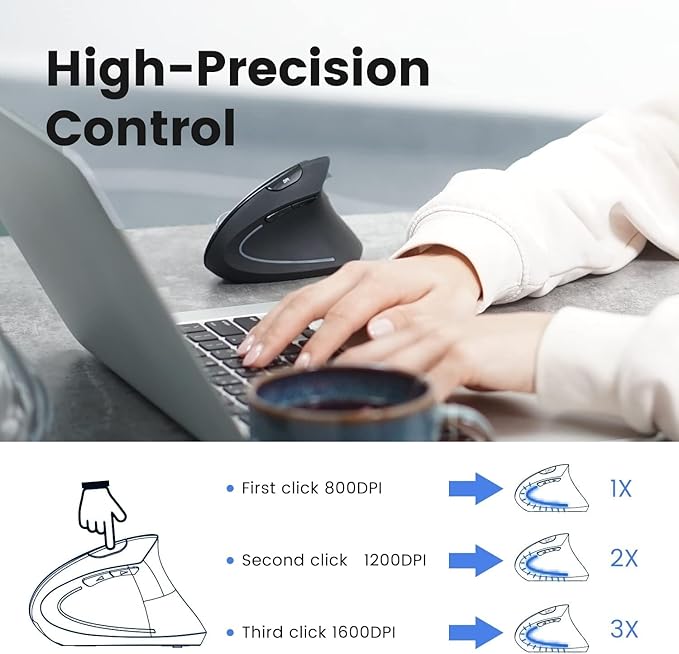 Perixx PERIMICE - 813B Bluetooth Vertical Mouse - Wireless 3 - in - 1 Multi - Device Technology - Travelling Carry Bag - Black - Right Handed | Mice - TrueDesk