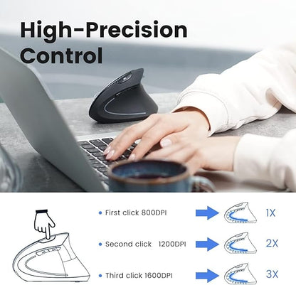 Perixx PERIMICE - 813B Bluetooth Vertical Mouse - Wireless 3 - in - 1 Multi - Device Technology - Travelling Carry Bag - Black - Right Handed | Mice - TrueDesk