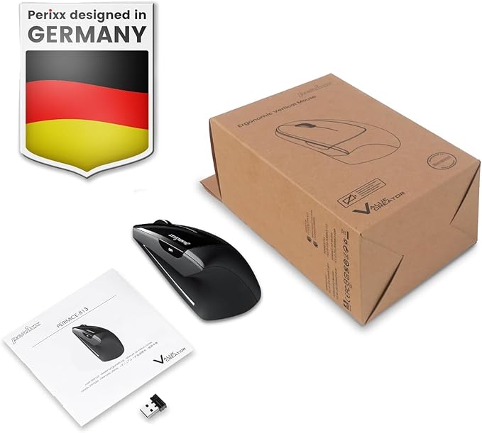 Perixx PERIMICE - 813B Bluetooth Vertical Mouse - Wireless 3 - in - 1 Multi - Device Technology - Travelling Carry Bag - Black - Right Handed | Mice - TrueDesk