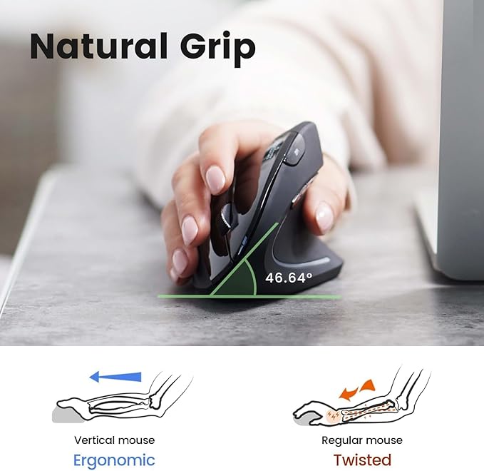 Perixx PERIMICE - 813B Bluetooth Vertical Mouse - Wireless 3 - in - 1 Multi - Device Technology - Travelling Carry Bag - Black - Right Handed | Mice - TrueDesk