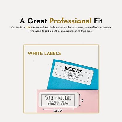 Personalized Address Labels, 250 Rolls, 2.6"L x .75"H - White Matte Finish - Made in USA | Address Labels - TrueDesk