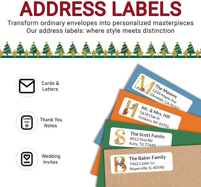 Personalized Christmas Address Labels - Custom Address Labels with Monogram (Champagne Wishes) | All - Purpose Labels - TrueDesk